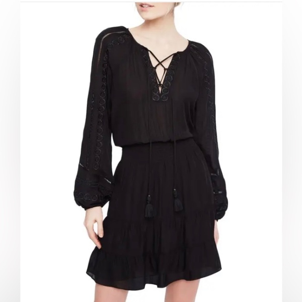 Parker Anaelle  Black Bishop Sleeve Sundress